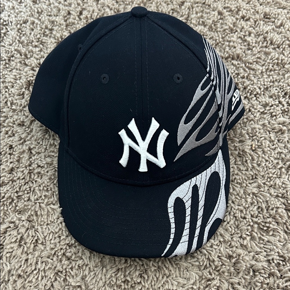 New Era Black Cap with White and Silver Flame Accents